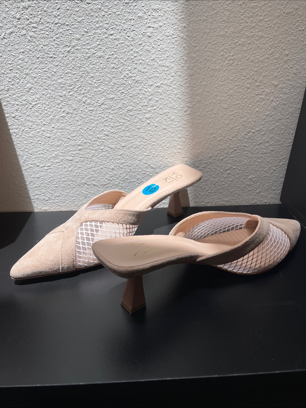 NWOT Yoki Suede Cream Mesh Mule Heels 9.5